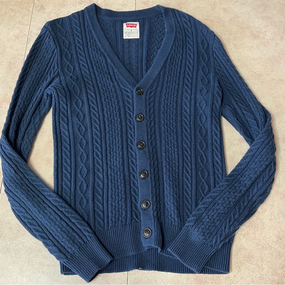 Levi's Men's Navy Blue Cable Knit Cardigan Sweater